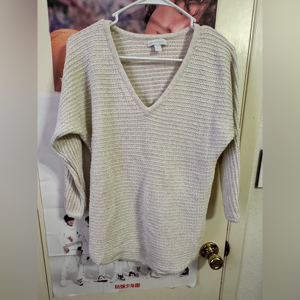 New York & Company Cream V-Neck Sweater
